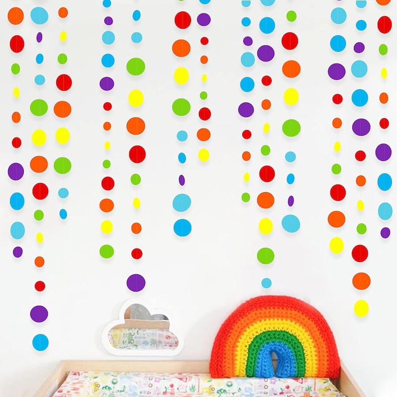 Rainbow Theme Colorful Circle Dots Hanging Paper Garland (46Ft)
