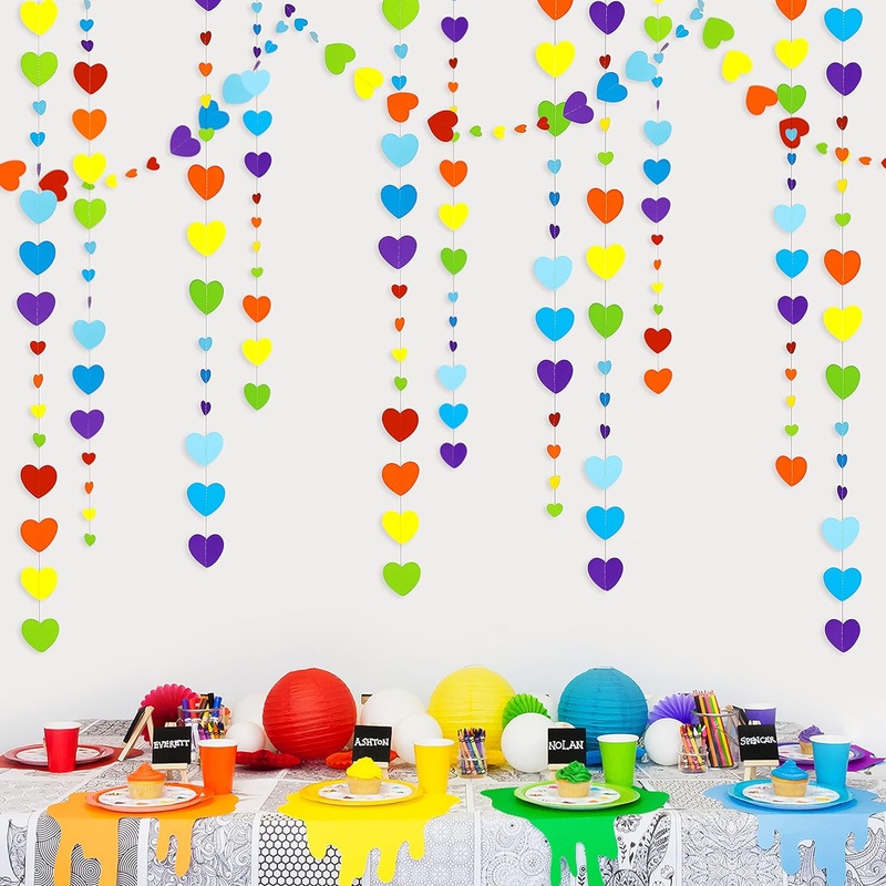 Rainbow Theme Colorful Love Heart Hanging Paper Garland (52Ft)