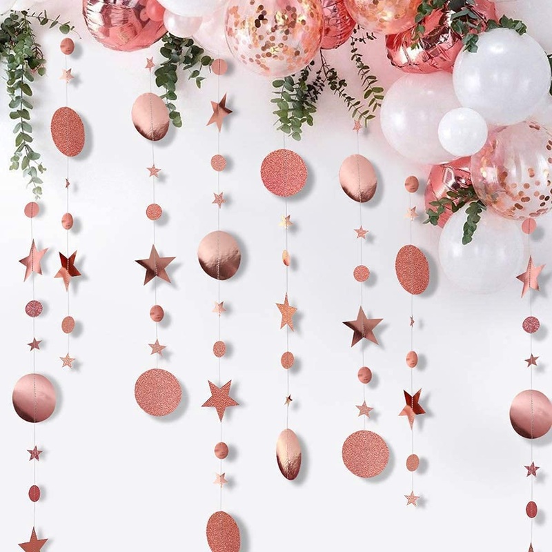 Rose Gold Garland with Circle Dot & Twinkle Star (39Ft)