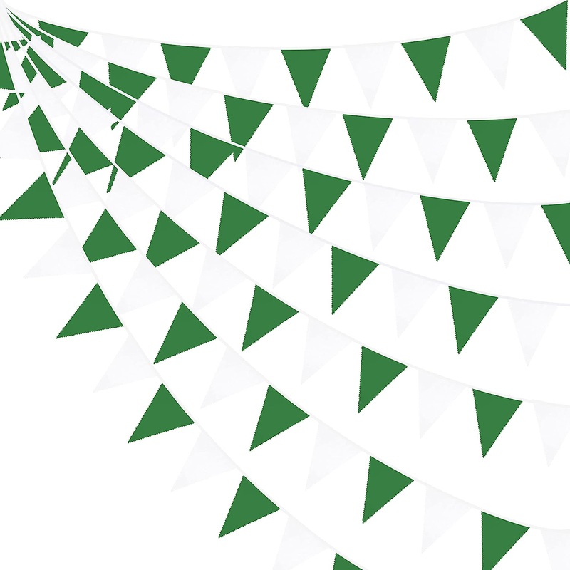 Spring Themed Fabric Bunting Flag Banner in Green & White (32Ft)