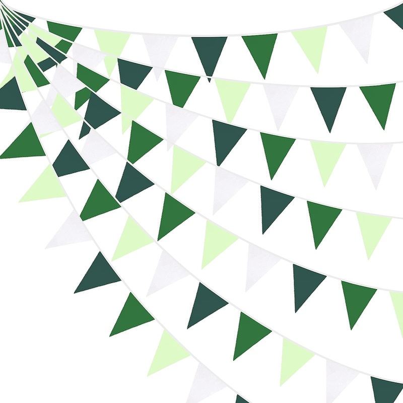 Summer Party Triangle Fabric Flag Banner in Gradient Green (32Ft)