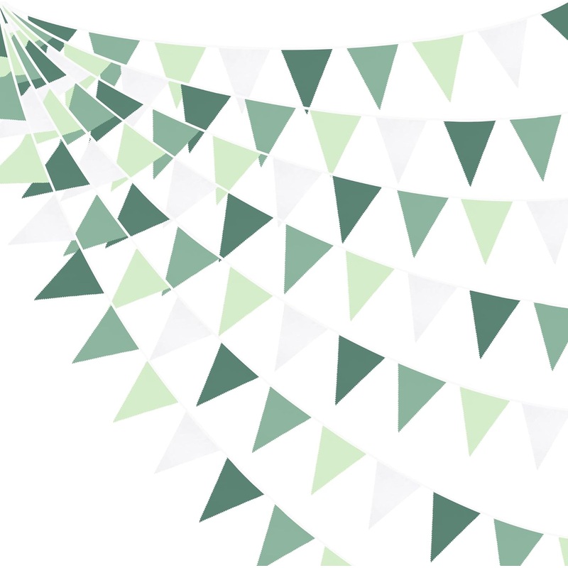 Summer Themed Fabric Flag Banner in Sage Green & Avocado Green (32Ft)