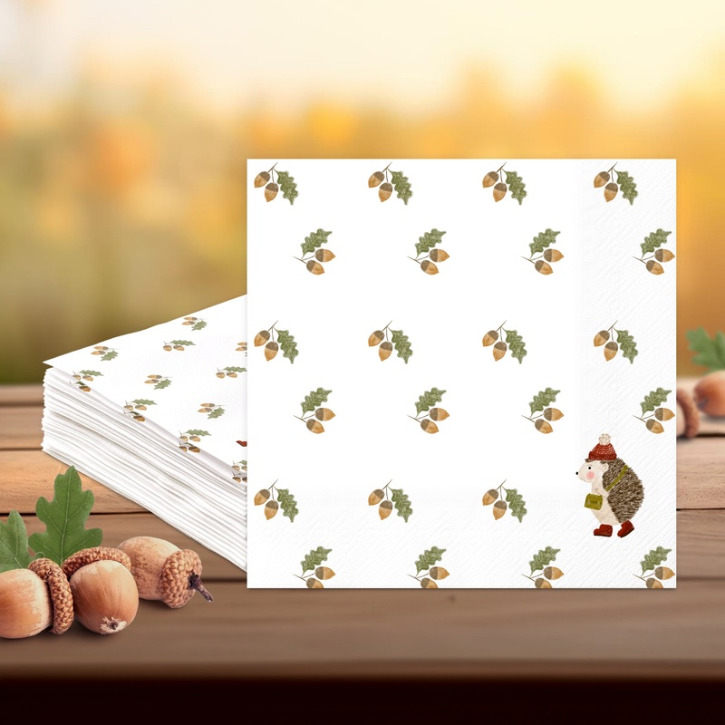 Thanksgiving Hedgehog & Acorn Woodland Animal Napkins (50pcs)
