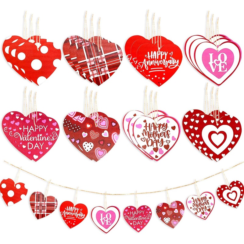 Valentine's Day Heart Tree Ornaments Wooden (24Pcs)