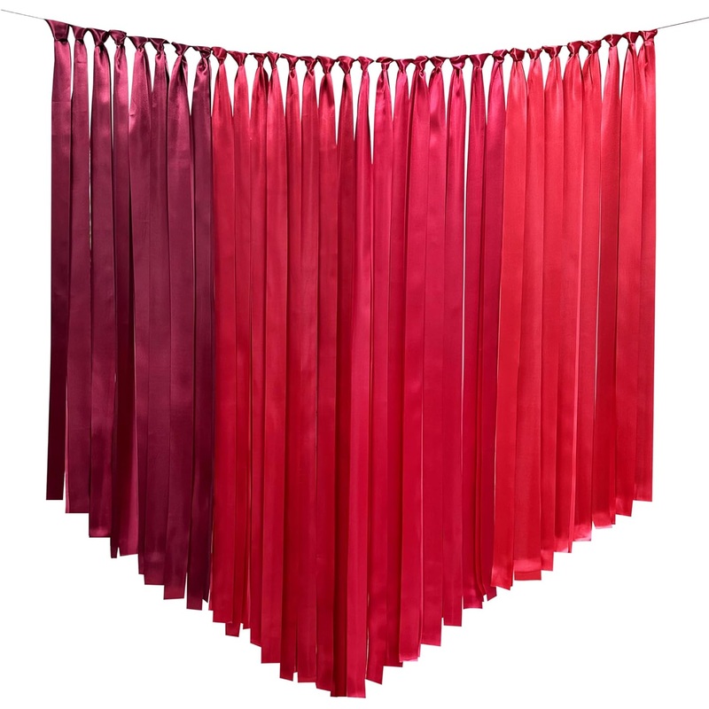 Valentine's Day Ombre Red Ribbon Fringe Streamer Backdrop (197Ft)