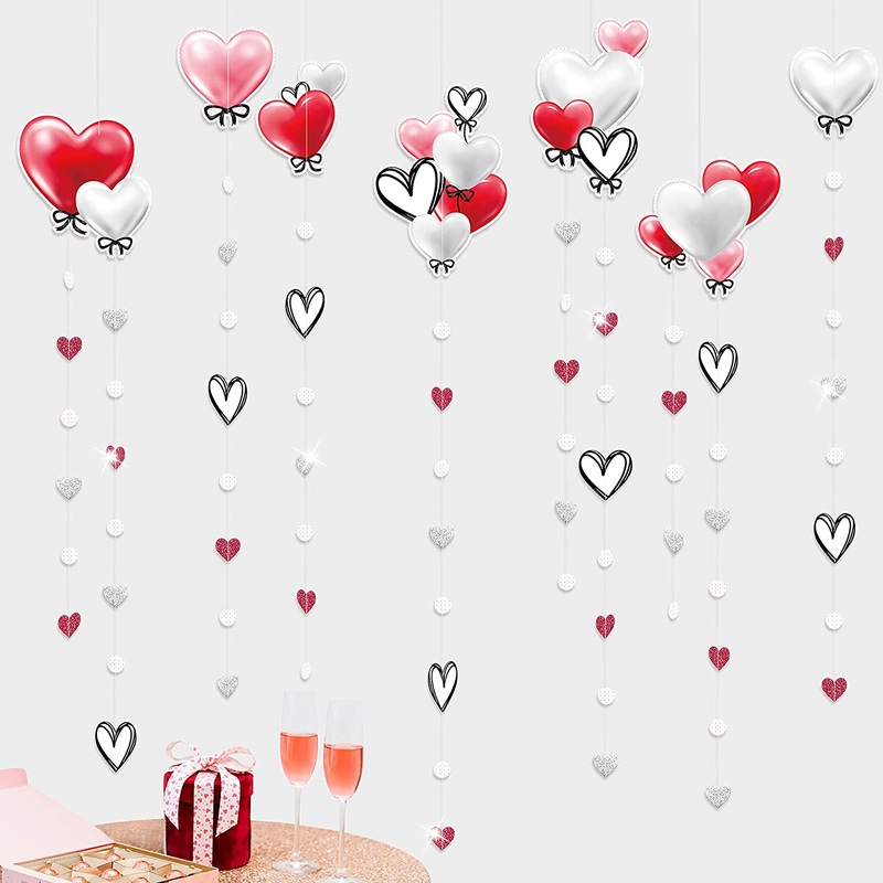 Valentines Day Hanging Decorations with Red White Pink Heart