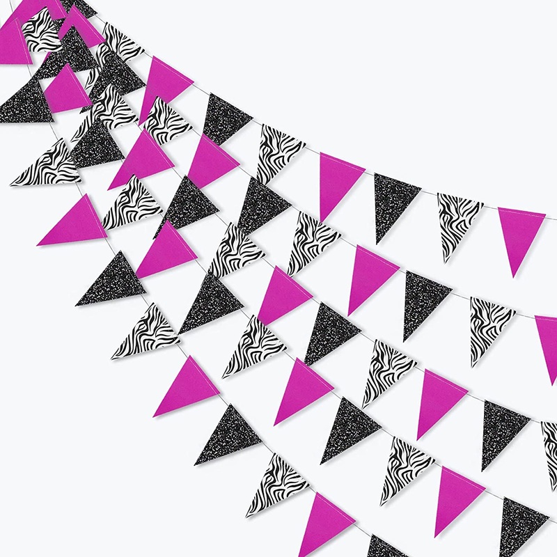 Zebra Bunting Banner with Black White and Rose (4pcs)