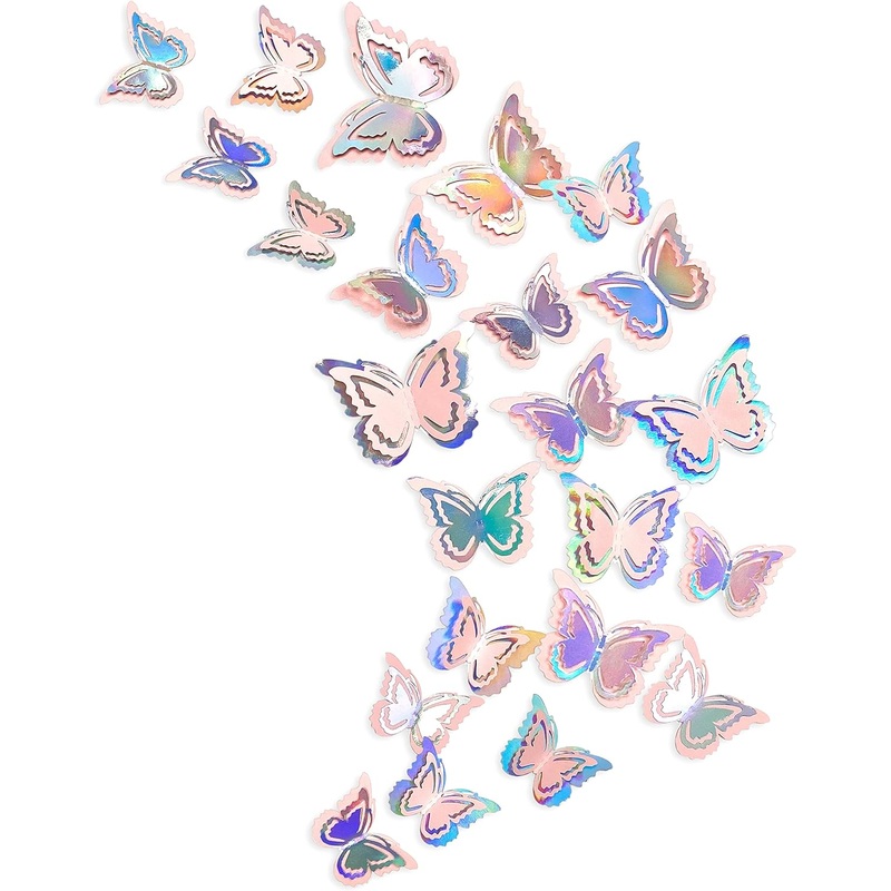 3D Wall Sticker Iridescent Pink Butterfly Removable Decoration (27Pcs)