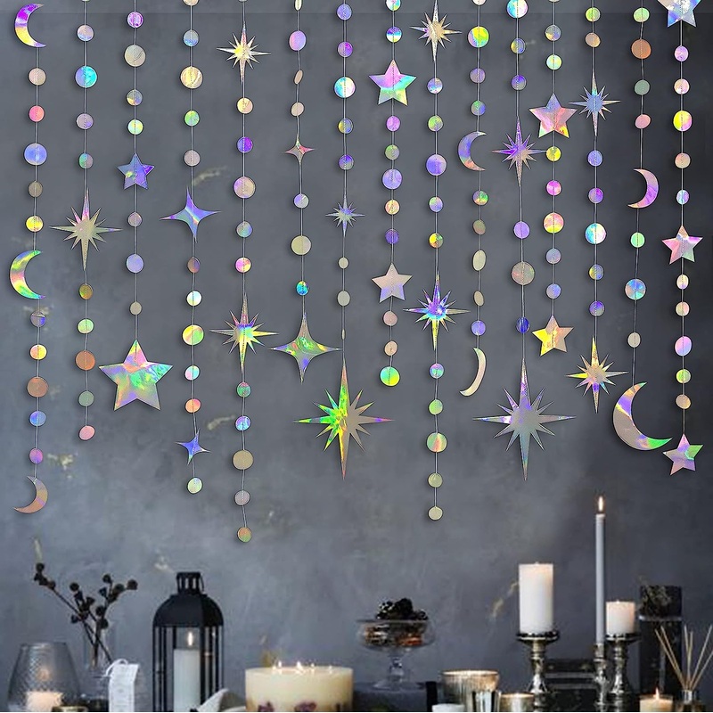 Baby's 1st Birthday Iridescent Star Moon Circle Dot Garland (46Ft)
