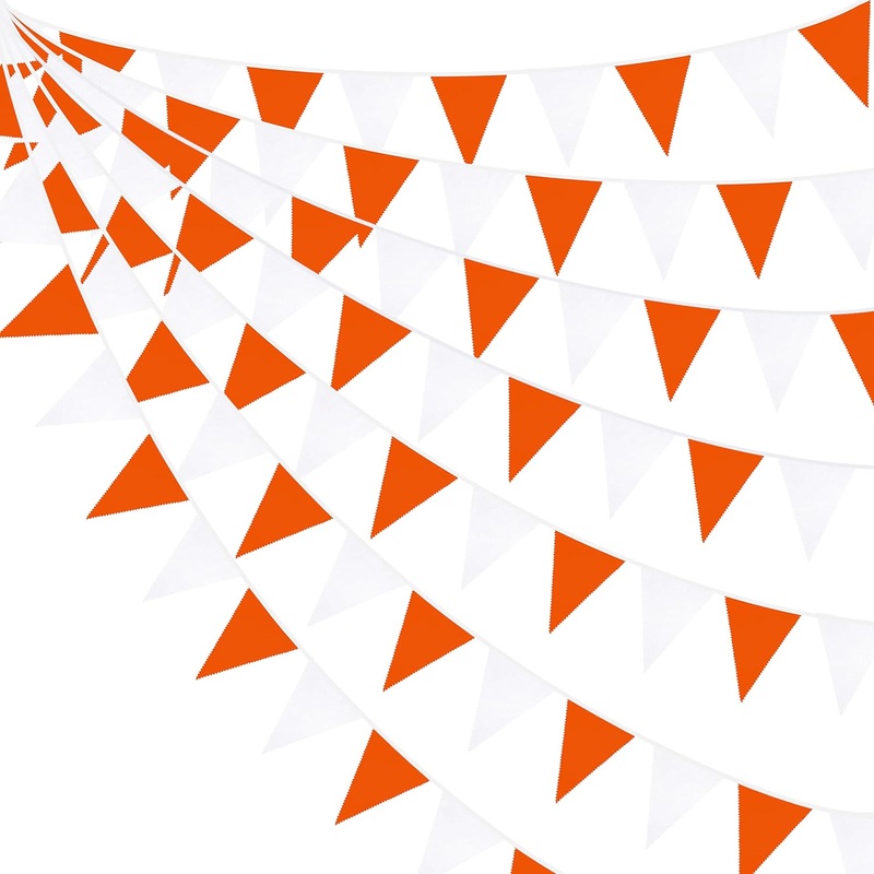 Baby Shower Triangle Pennant Flag Banner in Orange & White (32Ft)
