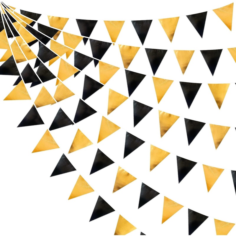 Black Gold Party Metallic Fabric Bunting Flags Banner (32Ft)