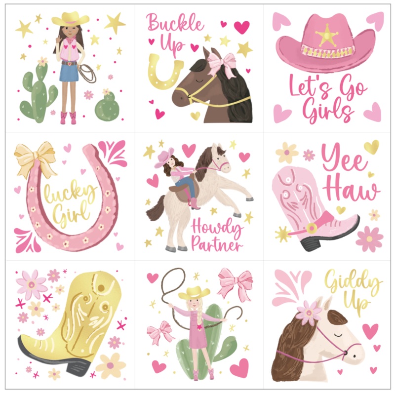 Cheerland Cowgirl Temporary Tattoos for Girls Birthday Party