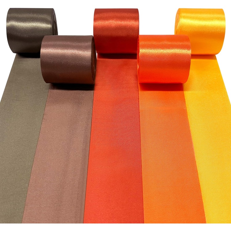 Fall Theme Satin Ribbon in Ombre Brown, Orange & Yellow(197Ft)