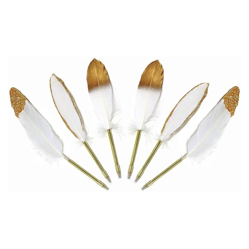 Feather Ball Pens in White and Gold (6pcs)