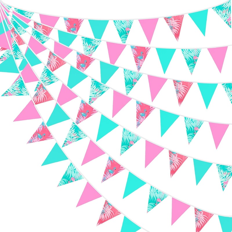 Flamingo Pennant Bunting Flags in Pink and Green 32ft