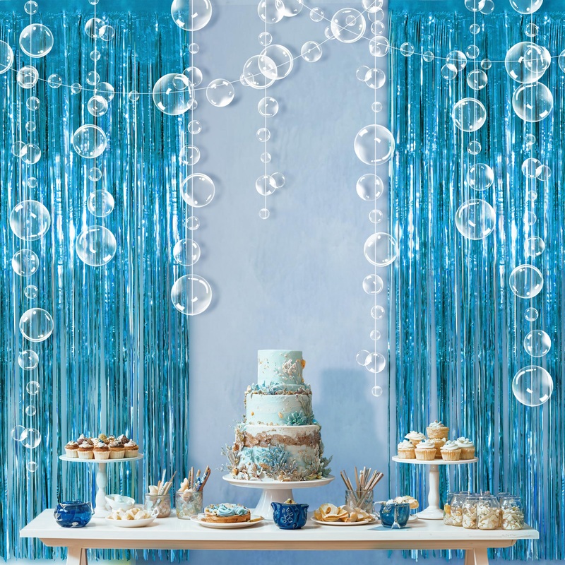 Foil Fringe Curtain Backdrops and Bubble Garlands Set (8pcs)