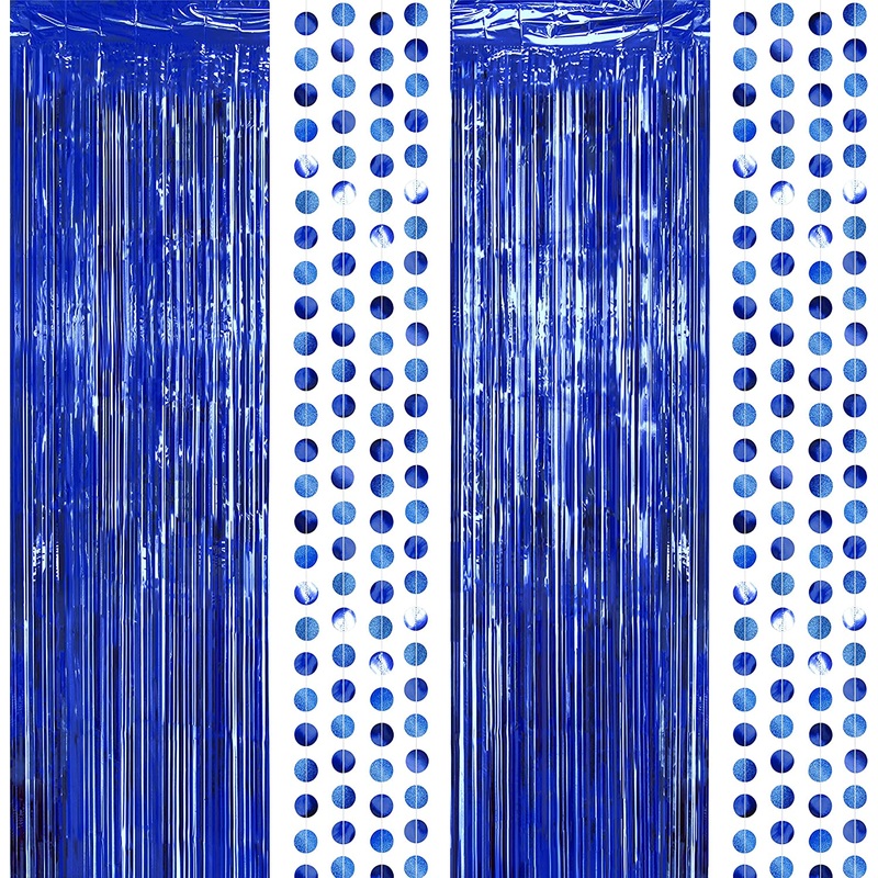 Foil Fringe Curtain Backdrops and Circle Garlands Set in Blue (6pcs)