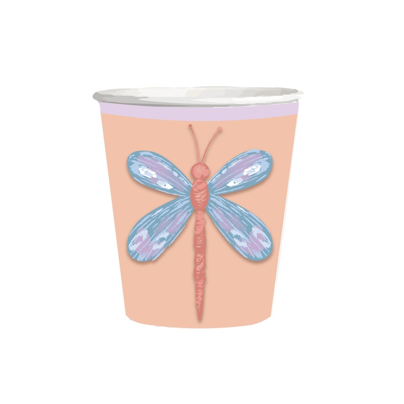 Garden Party Dragonfly 9oz Paper Cups for Girls (Pack of 50)
