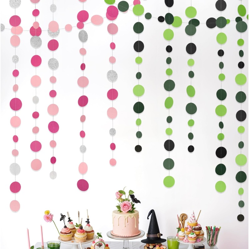 Green Pink Dot Garlands Wicked Theme Birthday Decorations