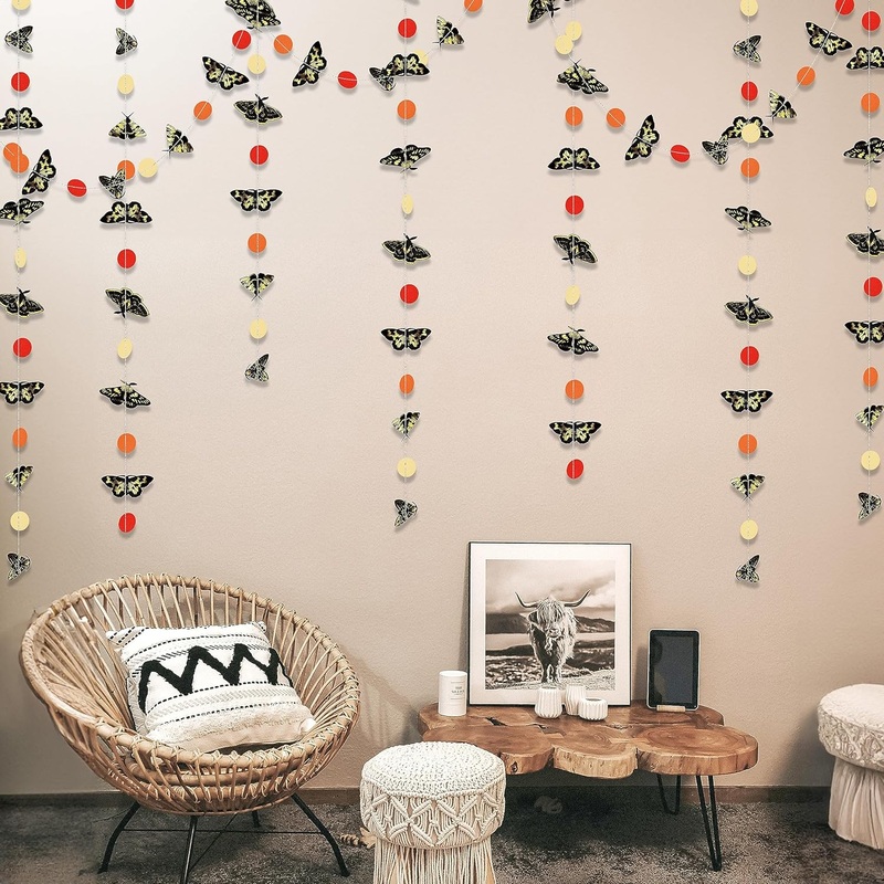 Halloween Moth Garlands in Black, Gold and Orange (58ft)