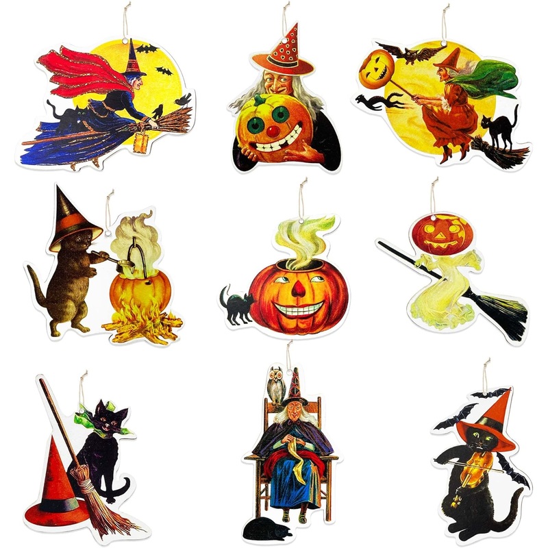 Halloween Vintage Hanging Wooden Decorations (18Pcs)