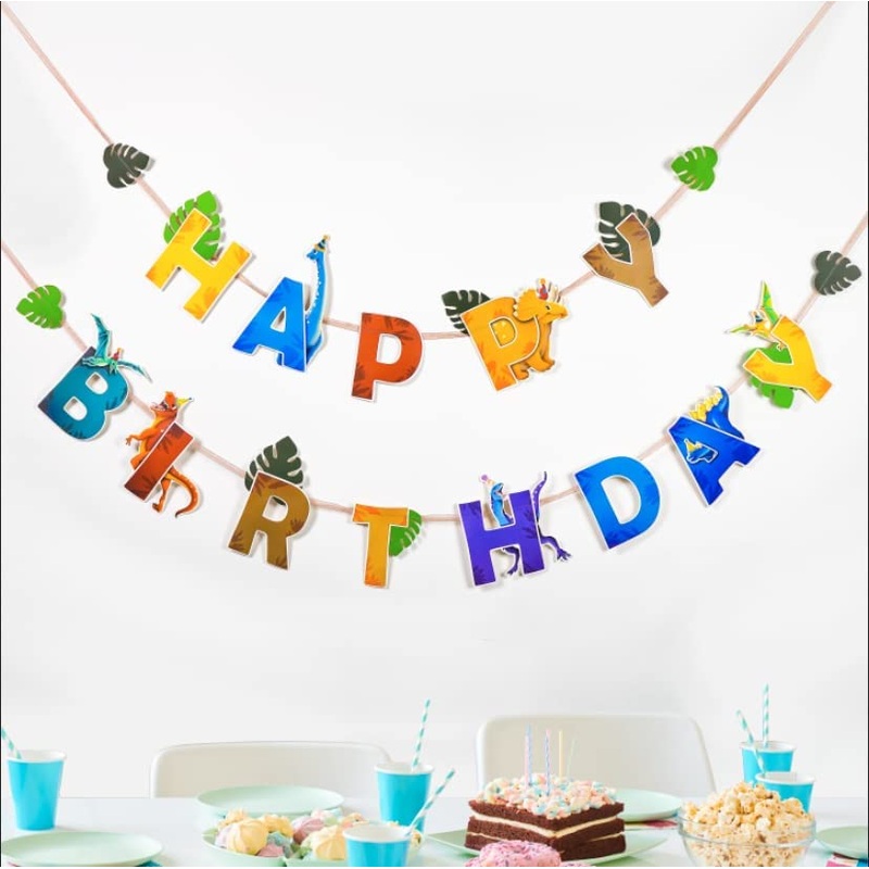 Happy Birthday Dinosaur Banner (2pcs)