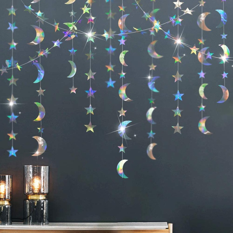 Iridescent Holographic Stars and Moons Garlands (2pcs)