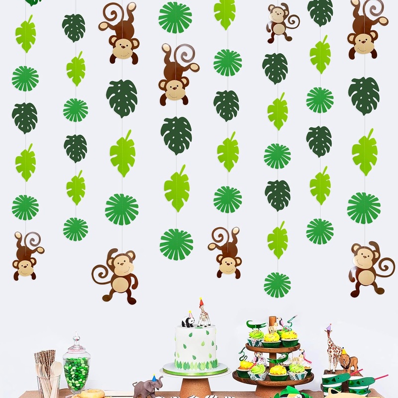 Jungle Party Garlands with Monkeys & Palm Leaves Cutouts (46Ft)