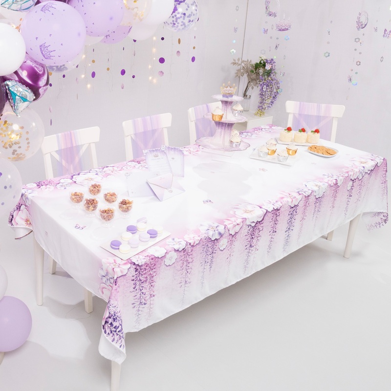 Lavender Floral Fabric Tablecloth (9x5ft)