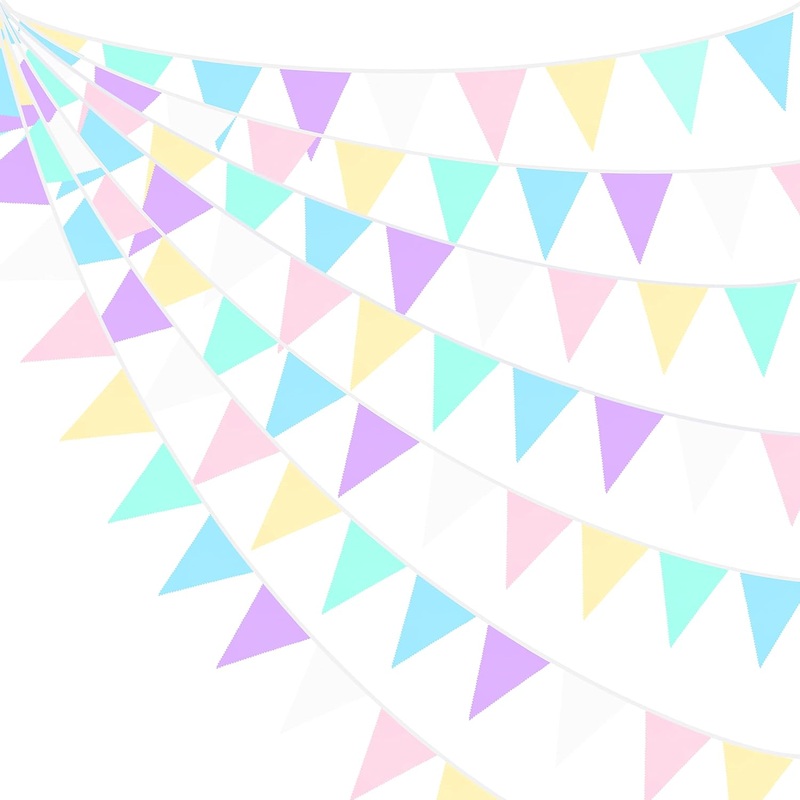 Macaron Party Pastel Fabric Pennant Flag Banner (32Ft)