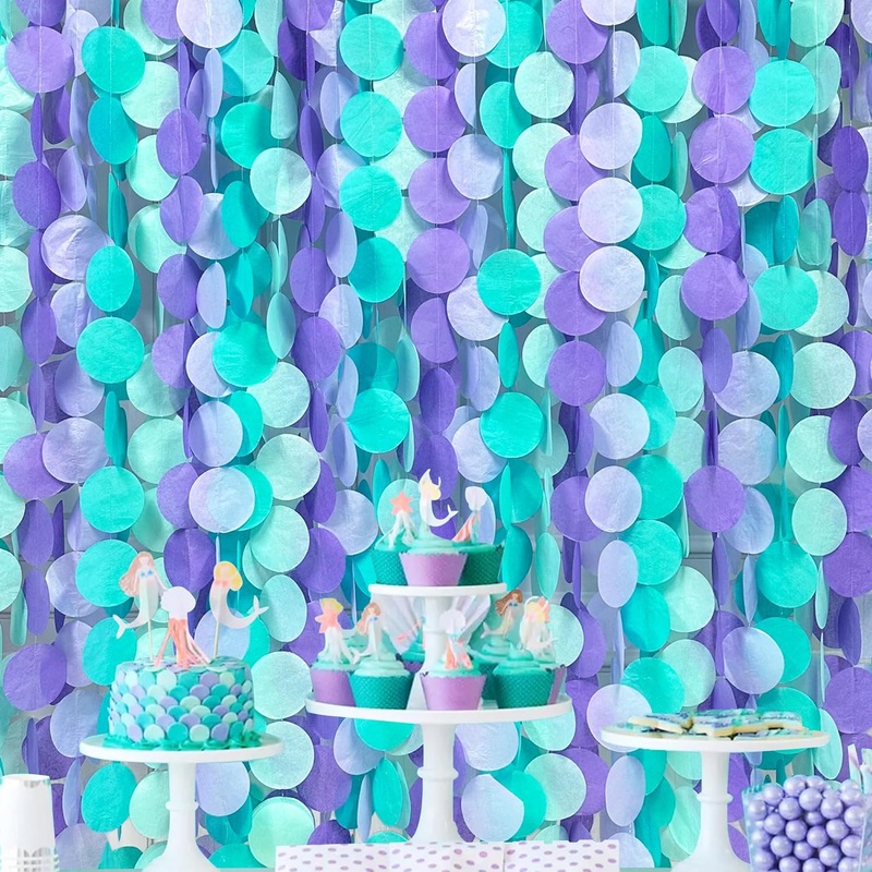 Mermaid Party Polka Dot Paper Garland in Aqua, Purple & Teal (205Ft)