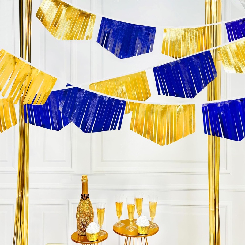 Metallic Fabric Tassel Bunting Banner in Royal Blue & Gold (17FT)