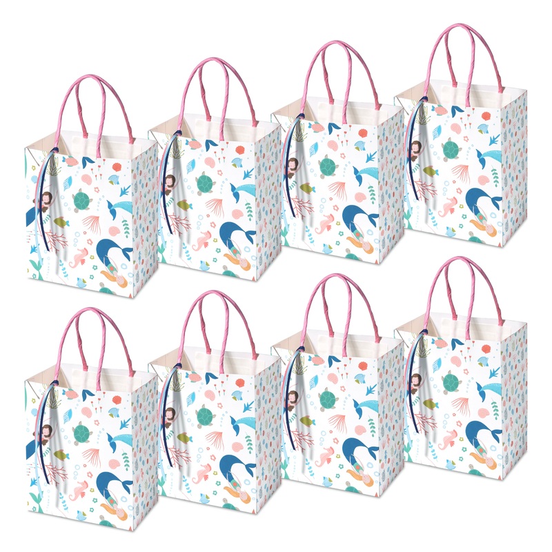 Pastel Gift Paper Bags with Mermaid & Sea Animals (8pcs)