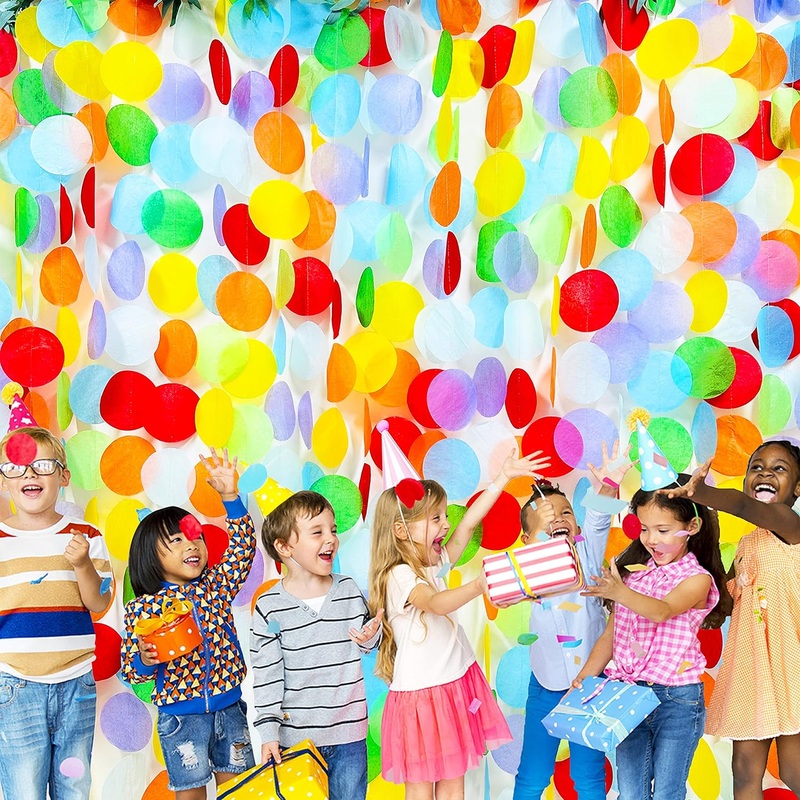 Rainbow Theme Big Colorful Circle Dots Paper Garland (192Ft)