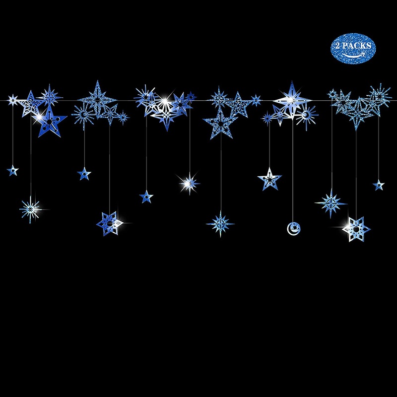 Royal Blue Glitter Star Garland (22pcs)