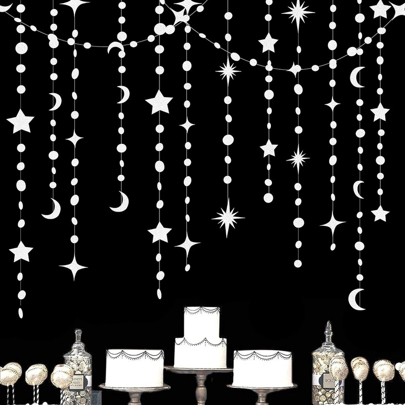 Star, Moon and Circle Garlands Set in White (46ft)