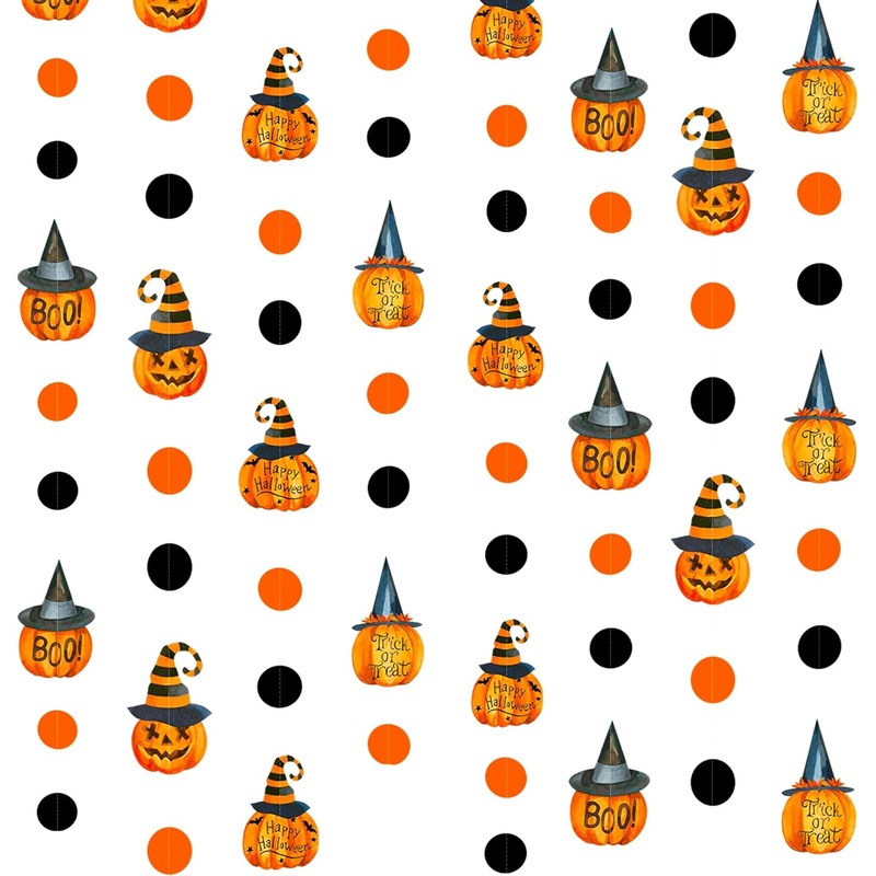 'Trick or Treat Boo' Happy Halloween Pumpkin Polka Dots Garland (52Ft)