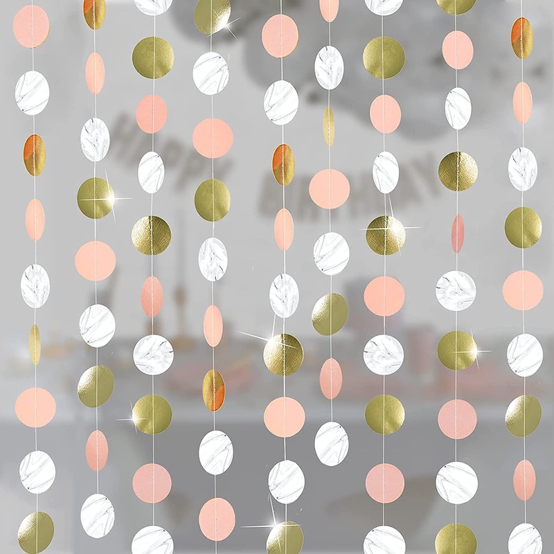 Wedding Circle Garland in Gold, Pink & White with Marble Stripe (52Ft)